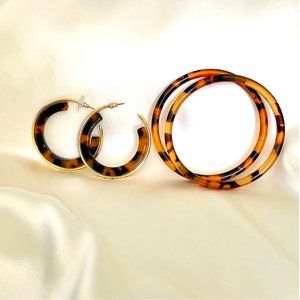 J. Crew Tortoise Golden Hoops and TwoTortoise Matching Bracelets Set